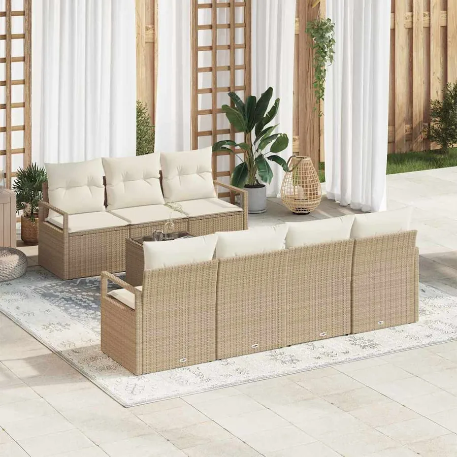 Ensemble de canapé de jardin 8 pcs Beige et crème polyrotin