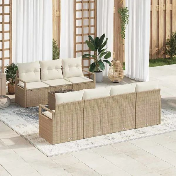 Ensemble de canapé de jardin 8 pcs Beige et crème polyrotin