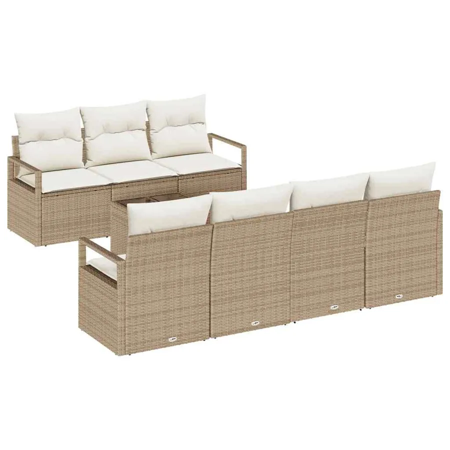 Ensemble de canapé de jardin 8 pcs Beige et crème polyrotin - 2