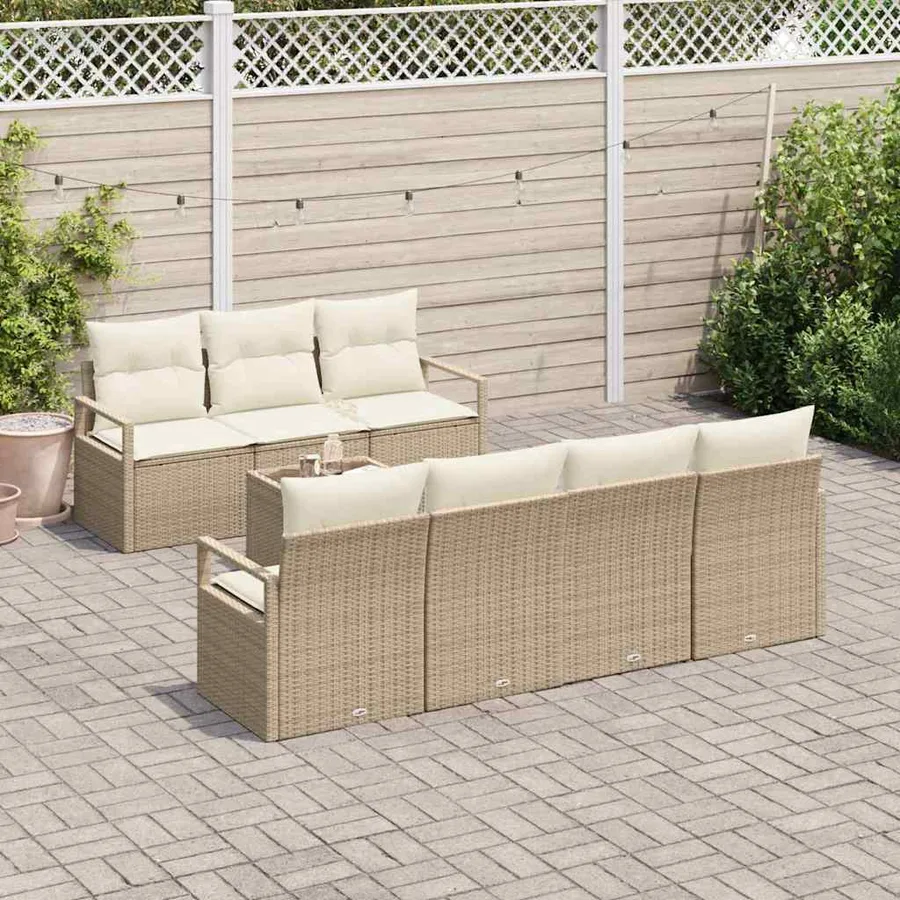 Ensemble de canapé de jardin 8 pcs Beige et crème polyrotin - 3