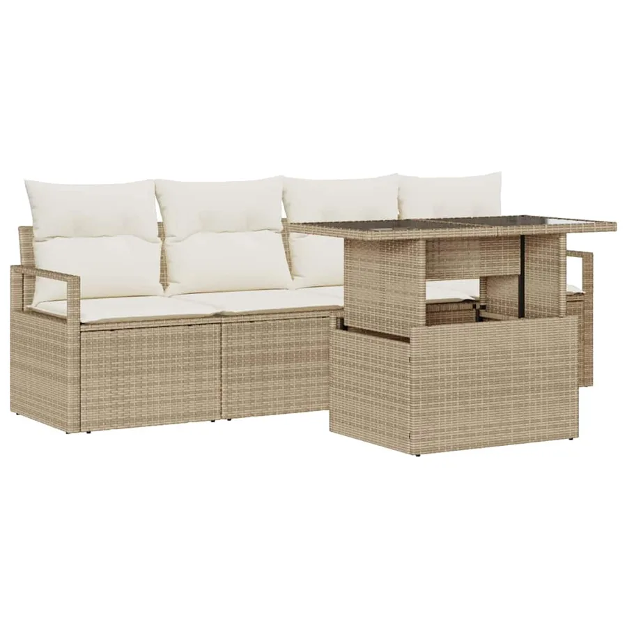 Ensemble de canapé de jardin 5 pcs Beige Poly rotin - 2