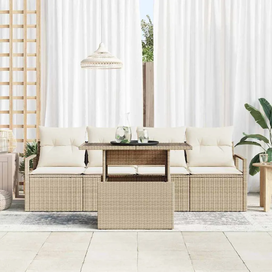 Ensemble de canapé de jardin 5 pcs Beige Poly rotin - 3