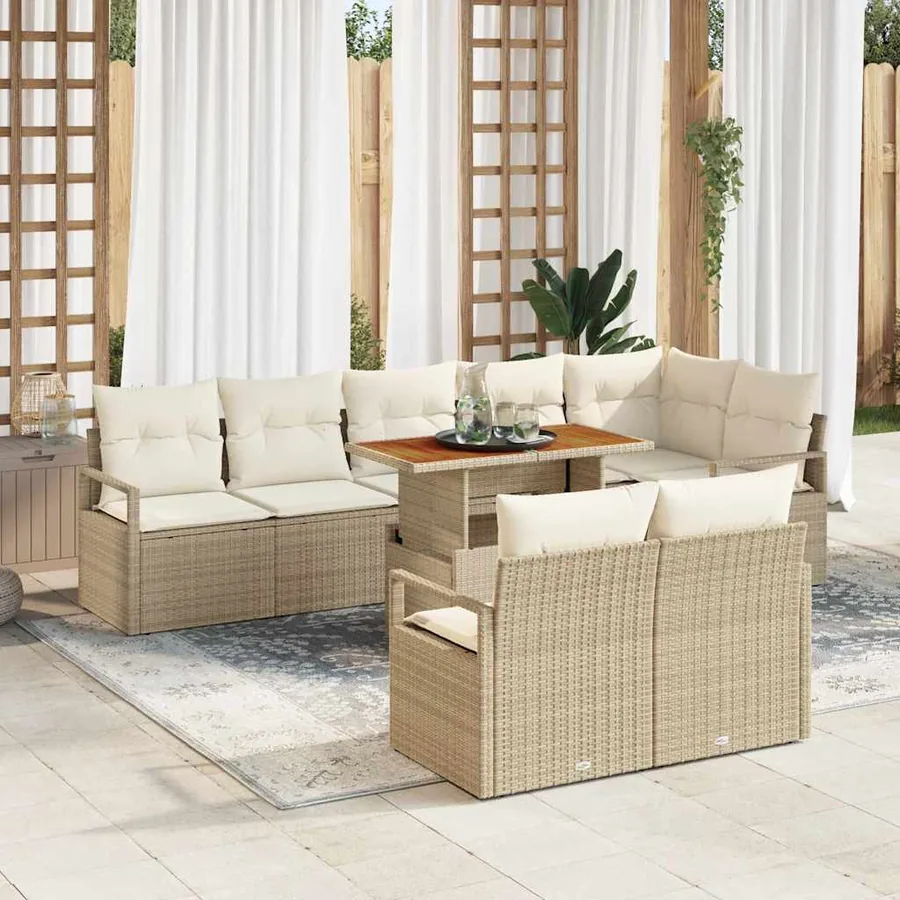 Ensemble de canapé de jardin 9 pcs Beige Poly rotin