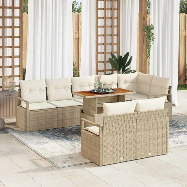 Ensemble de canapé de jardin 9 pcs Beige Poly rotin