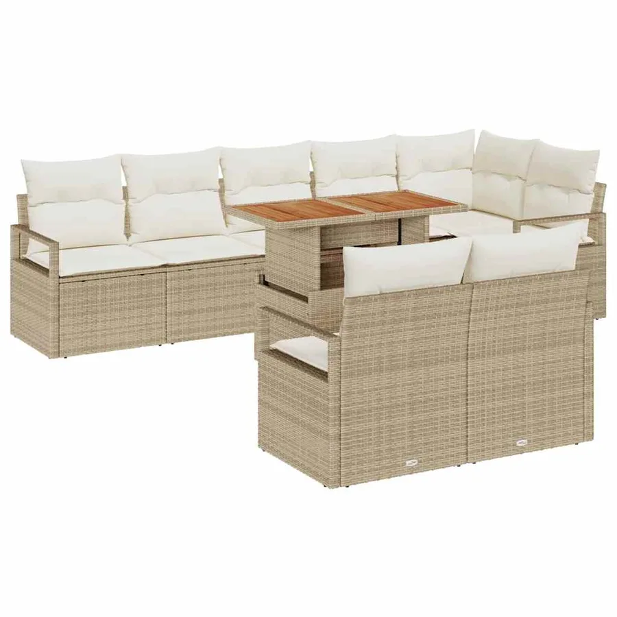 Ensemble de canapé de jardin 9 pcs Beige Poly rotin - 2
