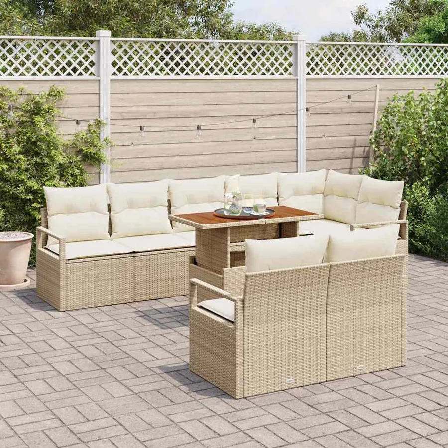 Ensemble de canapé de jardin 9 pcs Beige Poly rotin - 3