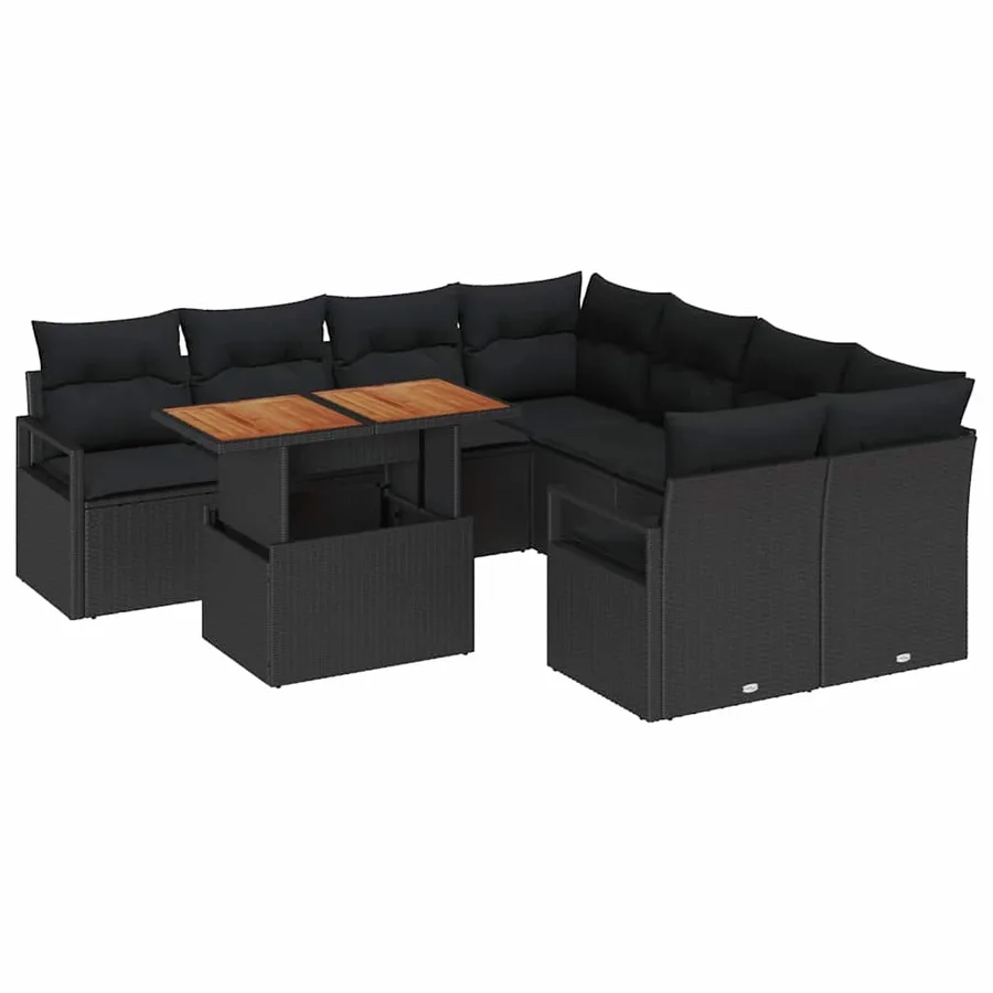 Ensemble de canapé de jardin 9 pcs Noir Poly rotin - 2