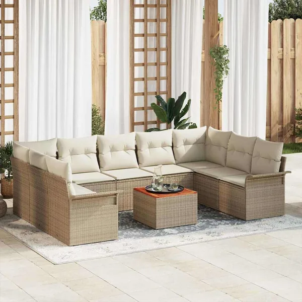 Ensemble de canapé de jardin 10 pcs Beige et crème polyrotin