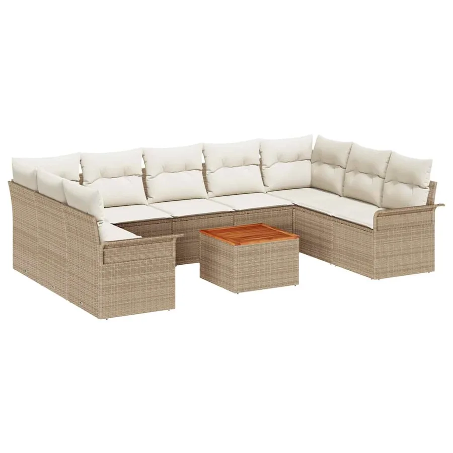Ensemble de canapé de jardin 10 pcs Beige et crème polyrotin - 2