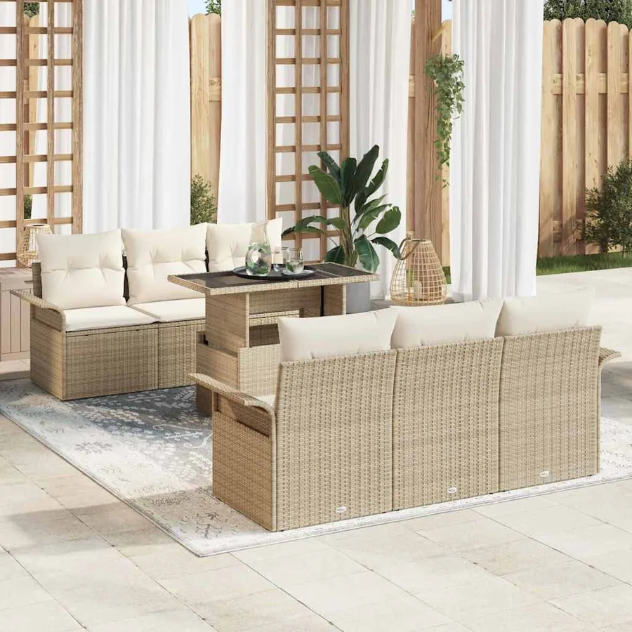 Ensemble de canapé de jardin 7 pcs Beige Poly rotin