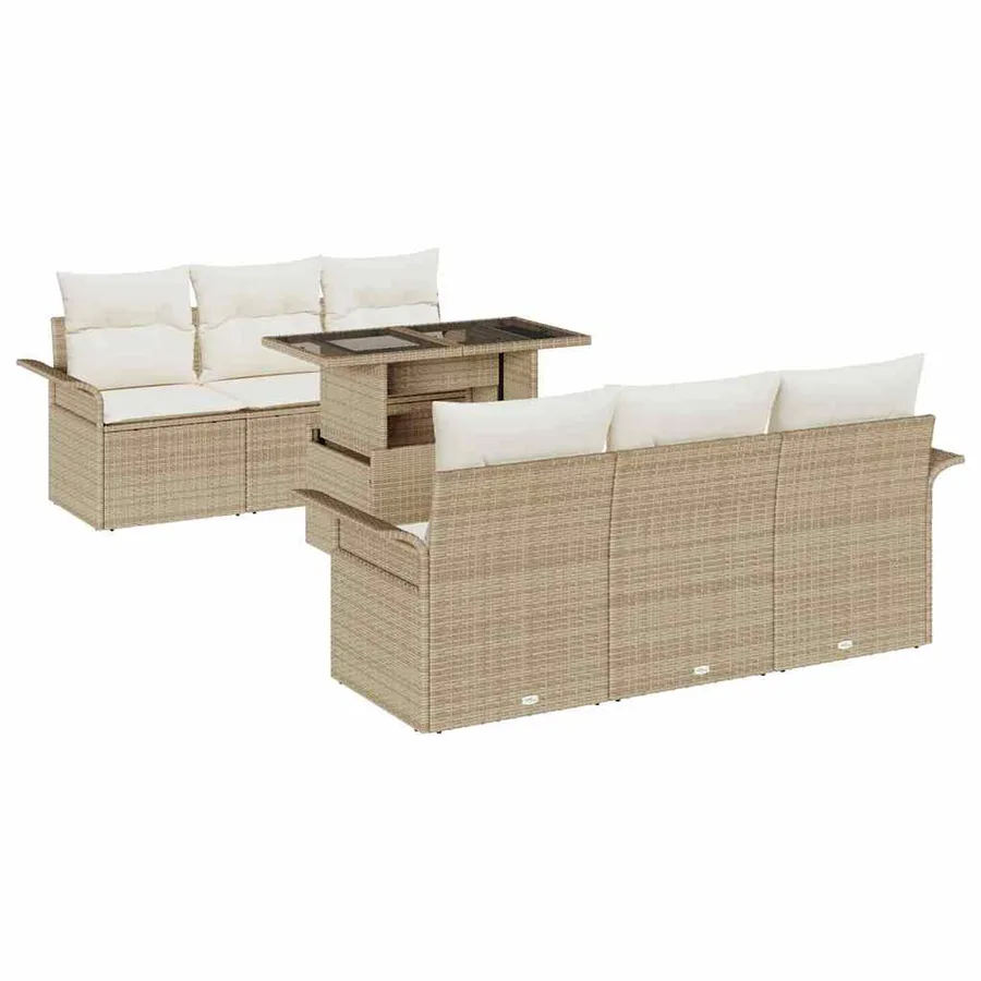 Ensemble de canapé de jardin 7 pcs Beige Poly rotin - 2