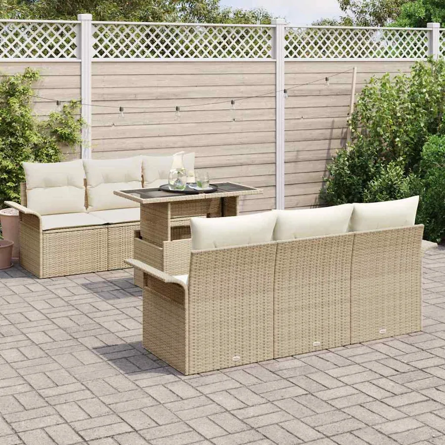 Ensemble de canapé de jardin 7 pcs Beige Poly rotin - 3