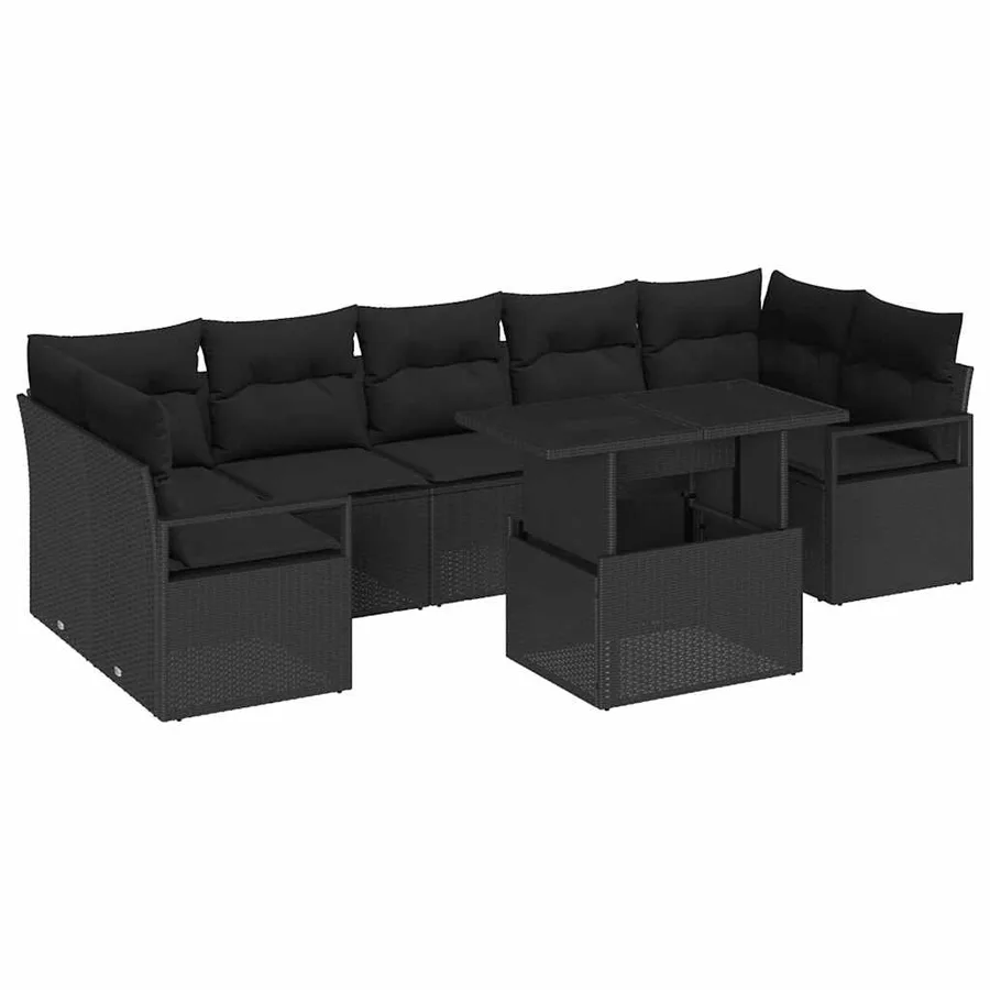 Ensemble de canapé de jardin 8 pcs Noir Poly rotin - 2