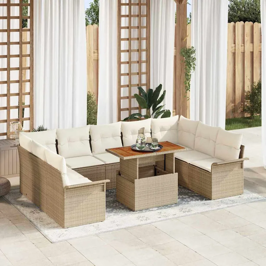 Ensemble de canapé de jardin 10 pcs Beige Poly rotin