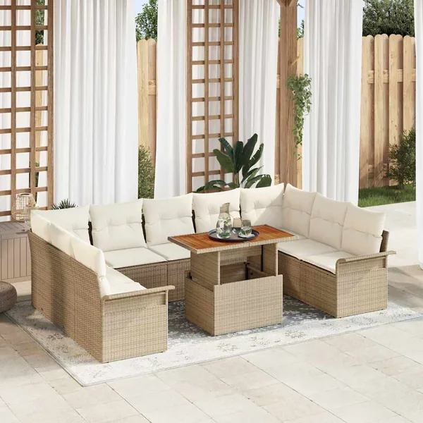 Ensemble de canapé de jardin 10 pcs Beige Poly rotin