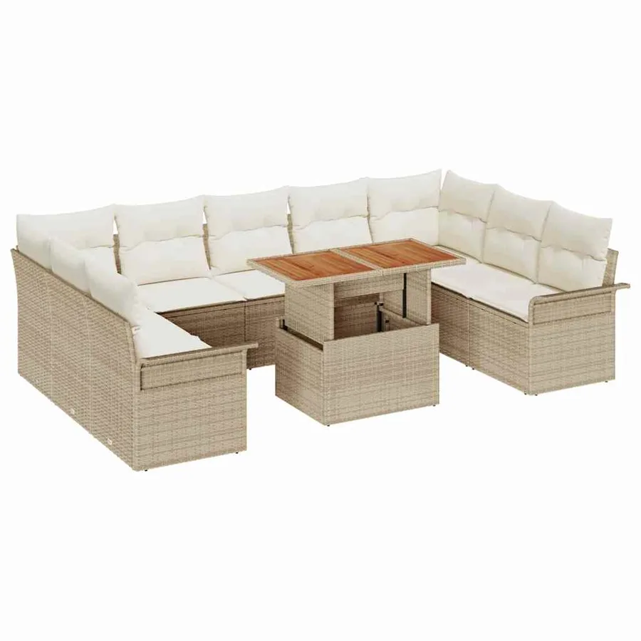 Ensemble de canapé de jardin 10 pcs Beige Poly rotin - 2