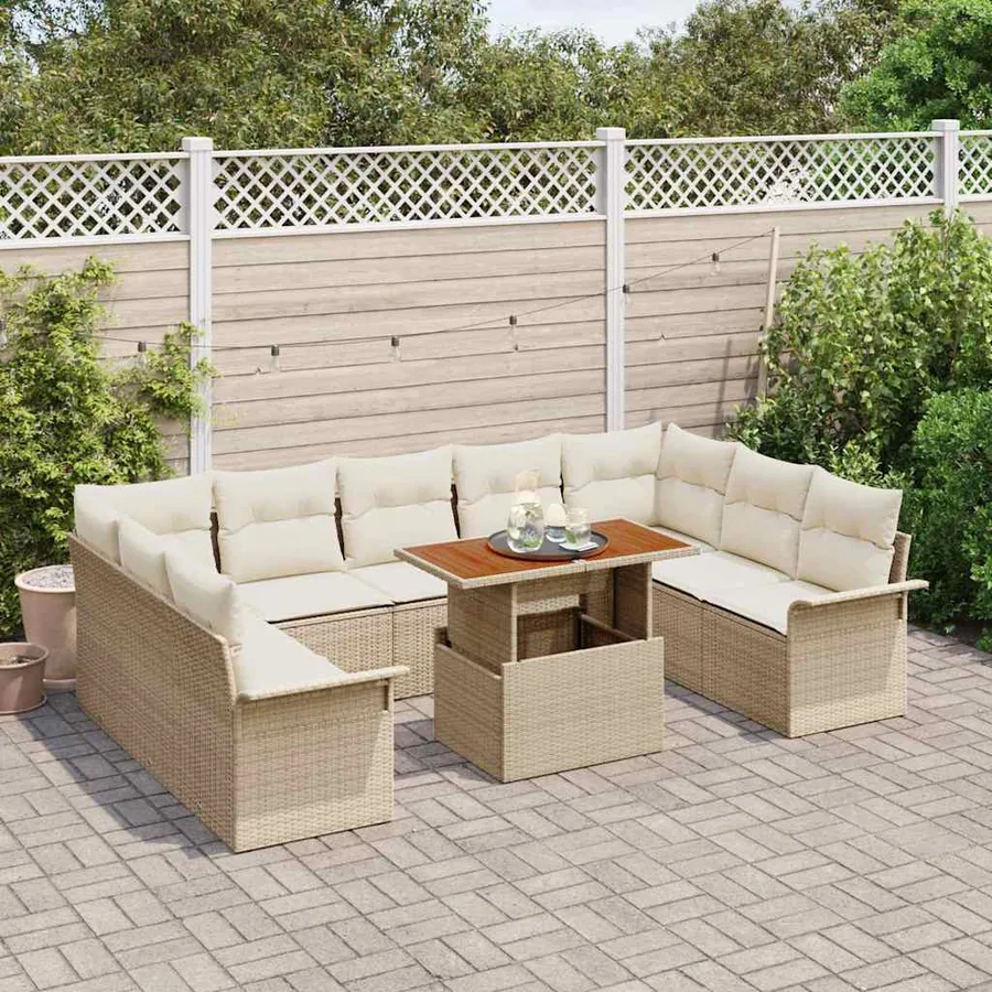 Ensemble de canapé de jardin 10 pcs Beige Poly rotin - 3