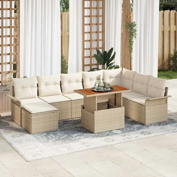 Ensemble de canapé de jardin 9 pcs Beige Poly rotin