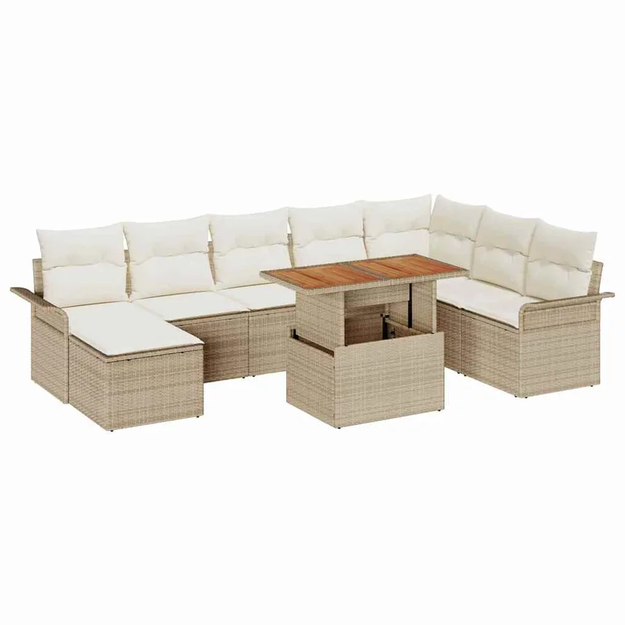 Ensemble de canapé de jardin 9 pcs Beige Poly rotin - 2