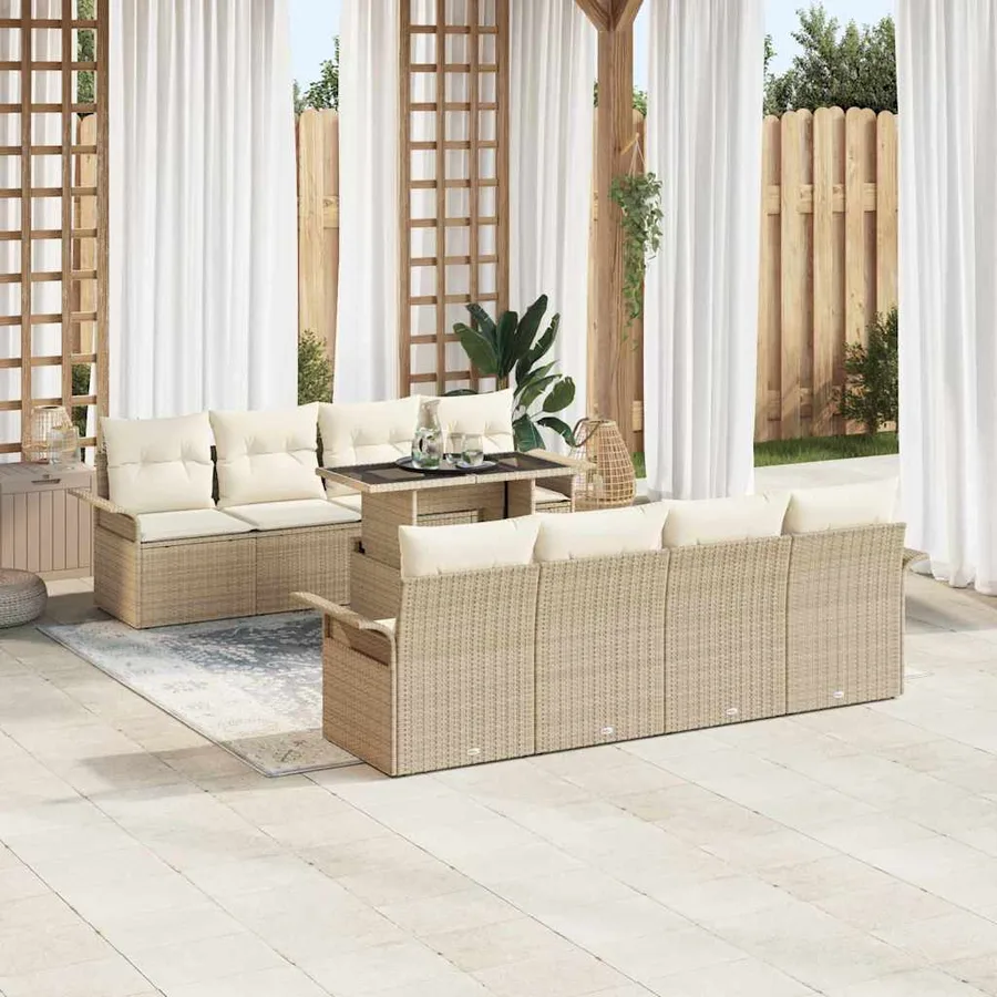 Ensemble de canapé de jardin 9 pcs Beige Poly Rattan - 3