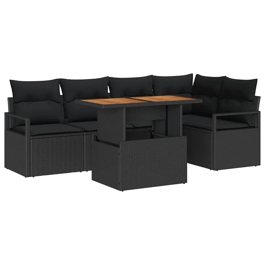 Ensemble de canapé de jardin 6 pcs Noir Poly rotin - 2