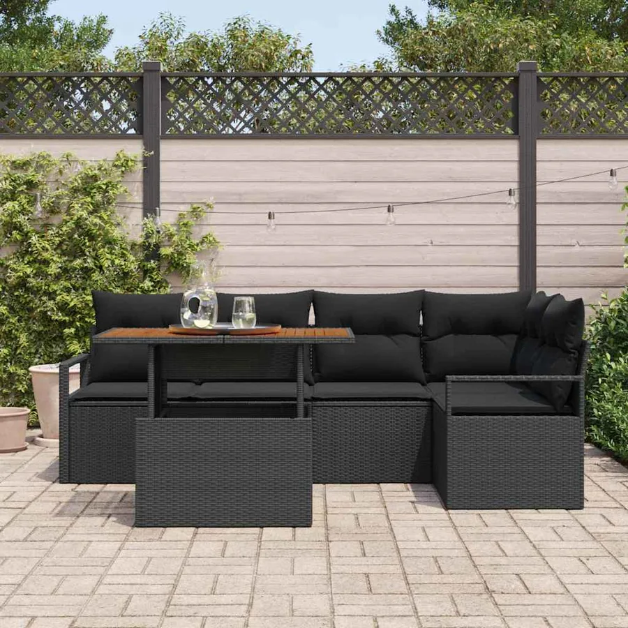 Ensemble de canapé de jardin 6 pcs Noir Poly rotin - 3