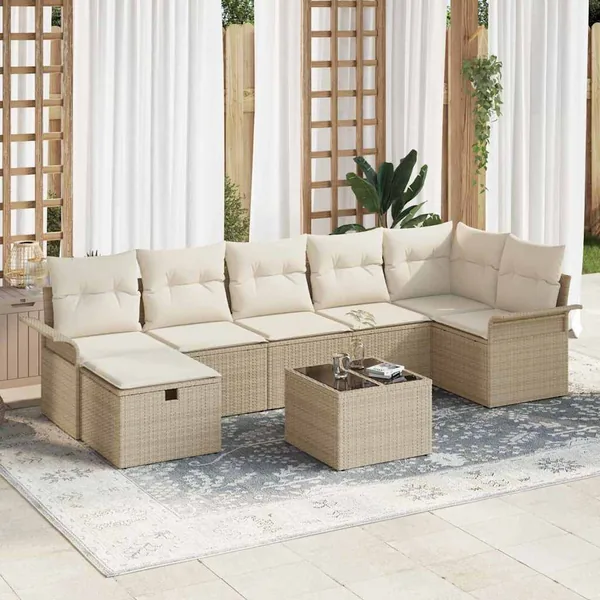Ensemble de canapé de jardin 8 pcs Beige Poly rotin