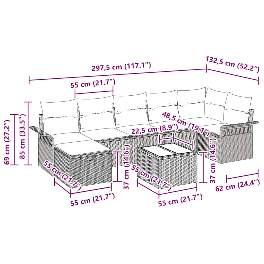 Ensemble de canapé de jardin 8 pcs Beige Poly rotin - 15