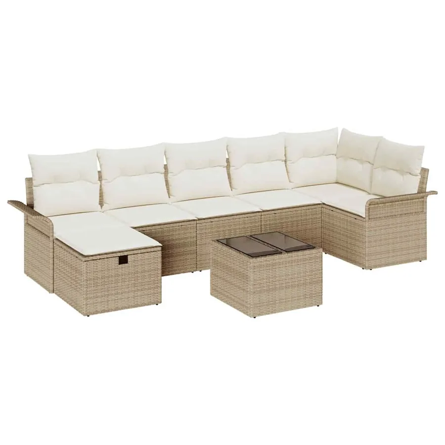 Ensemble de canapé de jardin 8 pcs Beige Poly rotin - 2