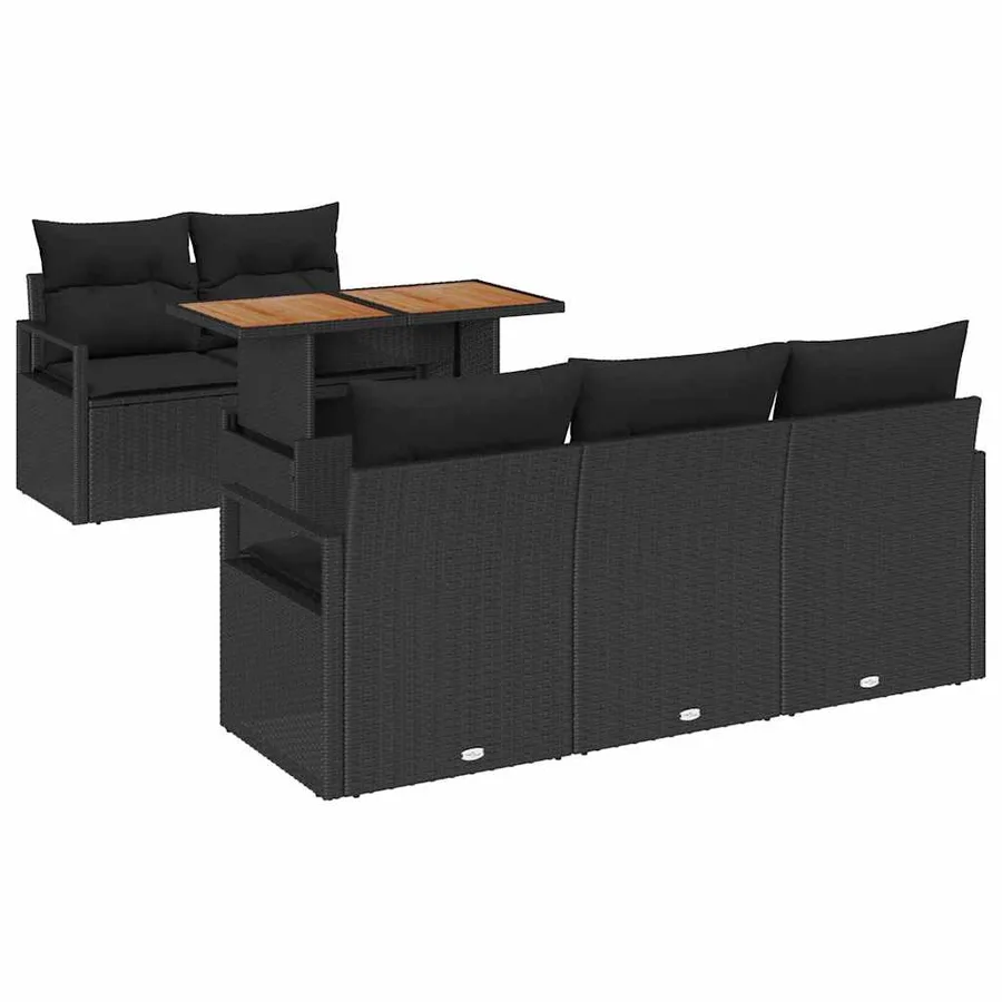 Ensemble de canapé de jardin 6 pcs Noir Poly rotin - 2