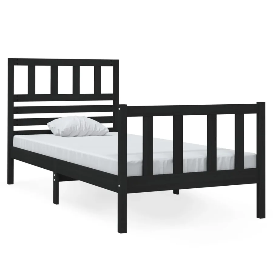 Cadre de lit sans matelas noir bois massif - 2