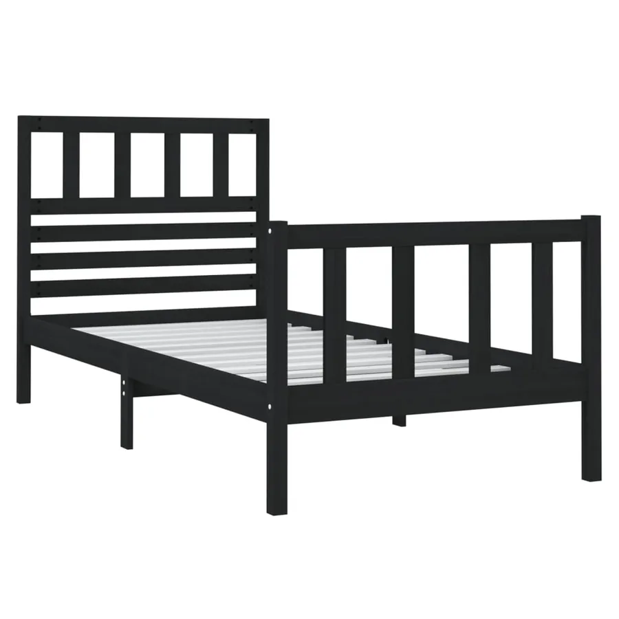 Cadre de lit sans matelas noir bois massif - 3