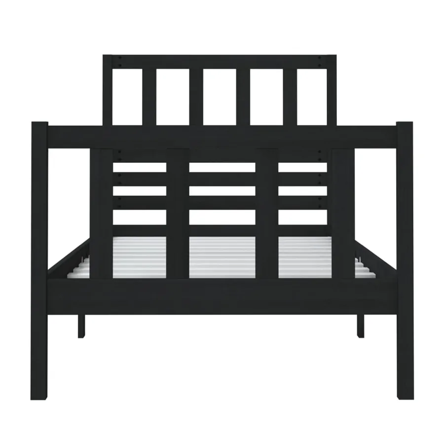 Cadre de lit sans matelas noir bois massif - 4