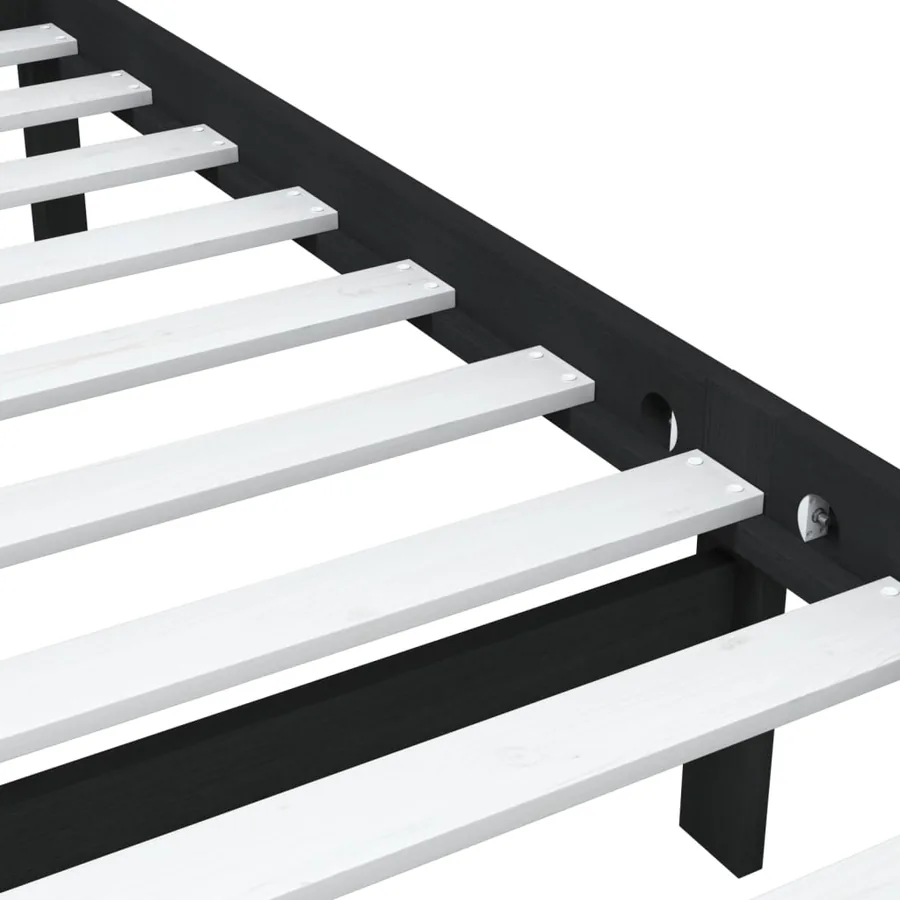 Cadre de lit sans matelas noir bois massif - 6