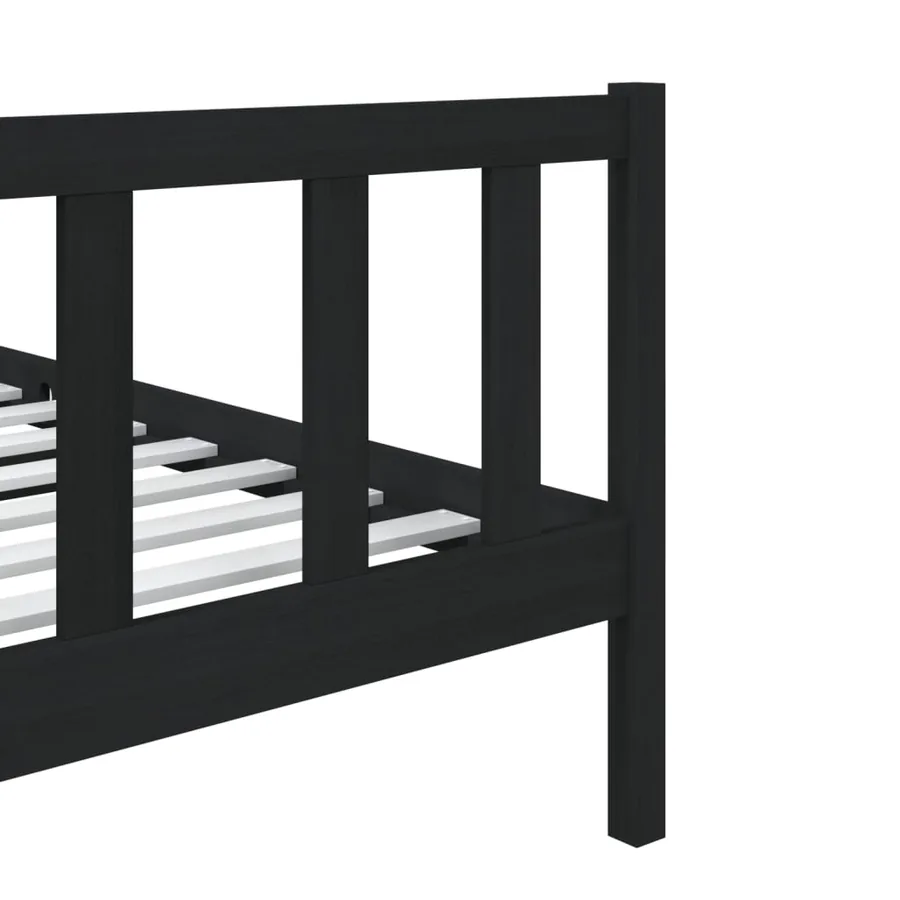 Cadre de lit sans matelas noir bois massif - 7