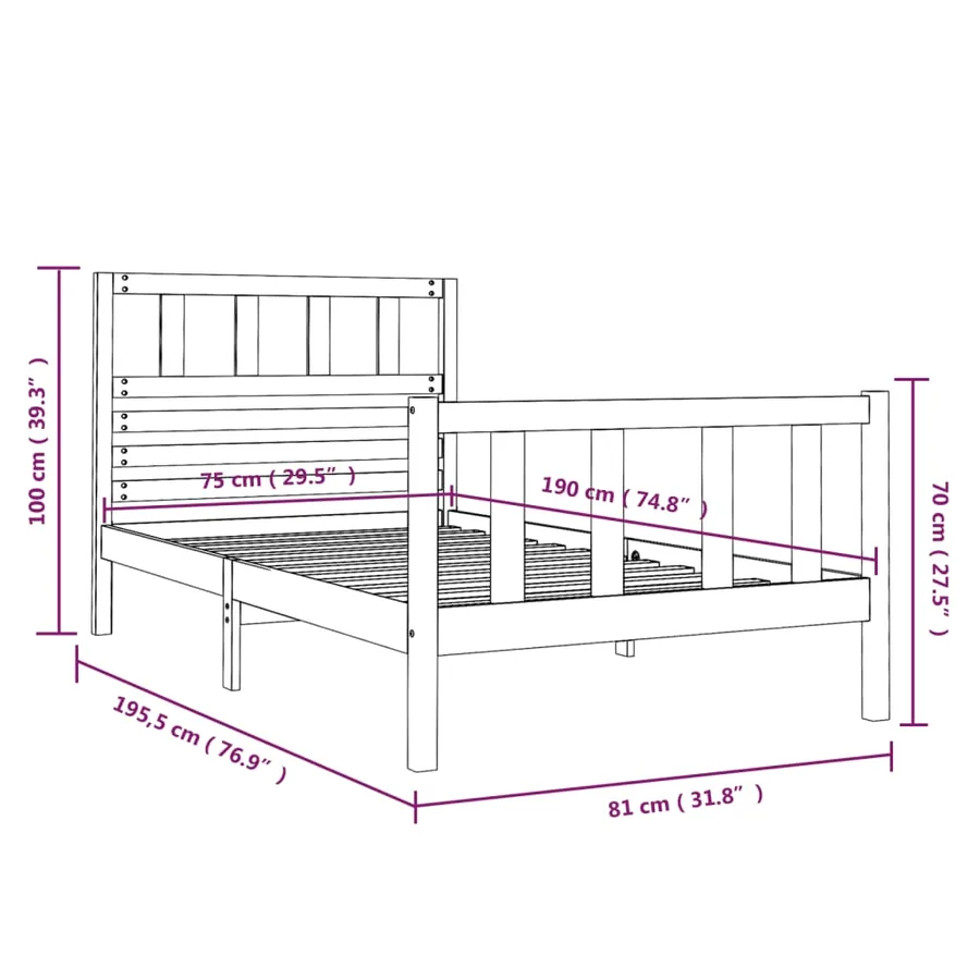 Cadre de lit sans matelas noir bois massif - 9