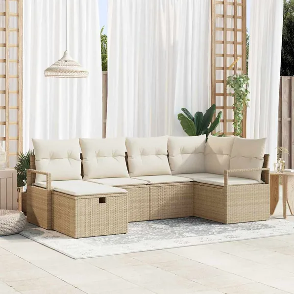 Ensemble de canapé de jardin 6 pcs Beige Poly rotin