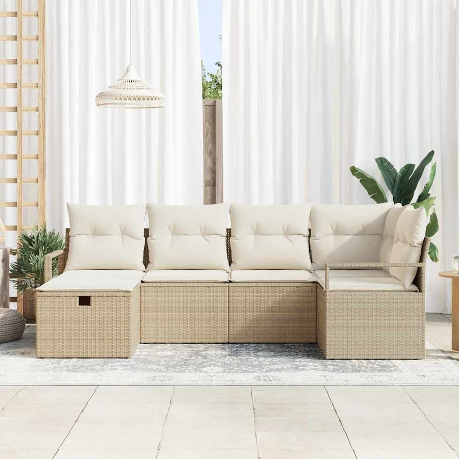 Ensemble de canapé de jardin 6 pcs Beige Poly rotin - 3