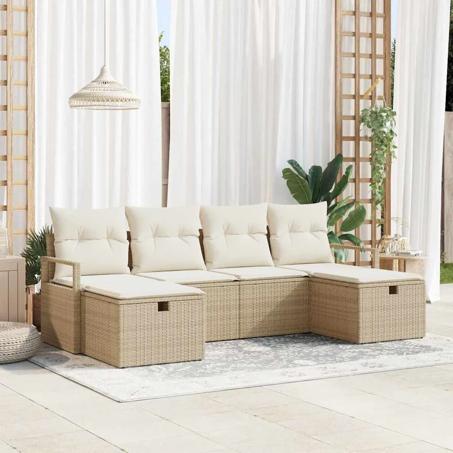 Ensemble de Canapés avec coussin 5 pcs polyrotin