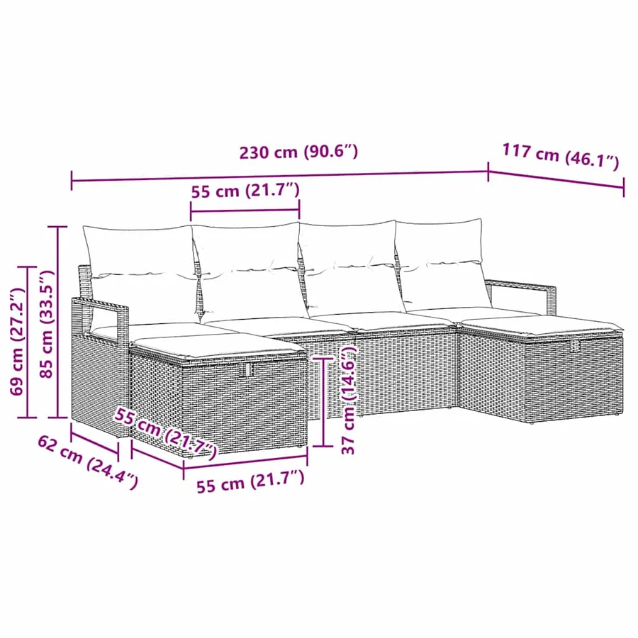 Ensemble de Canapés avec coussin 5 pcs polyrotin - 12