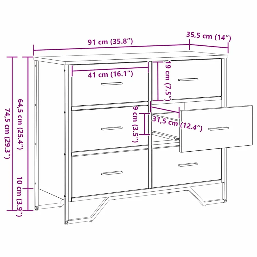 Commode 6-Tiroir Bois ancien 91 x 35,5 x 74,5 cm - 11