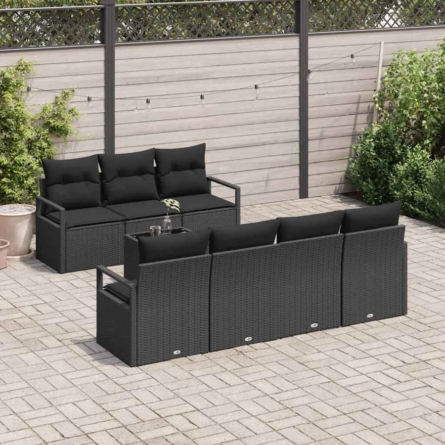 Ensemble de canapé de jardin avec coussin 8 pcs Noir polyrotin - 3