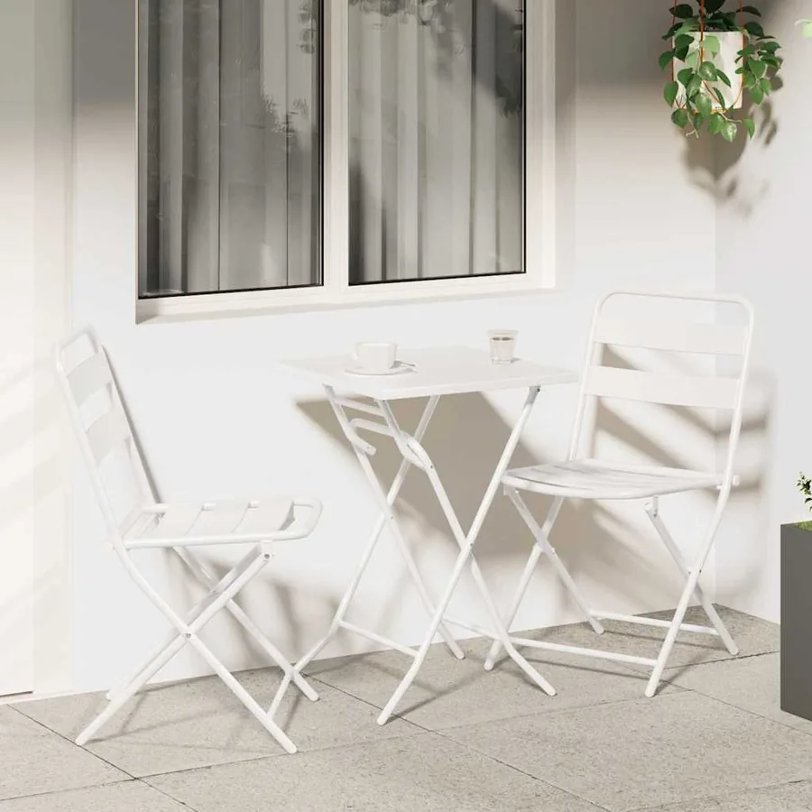 Ensemble bistro de jardin 3 pcs Blanc Acier