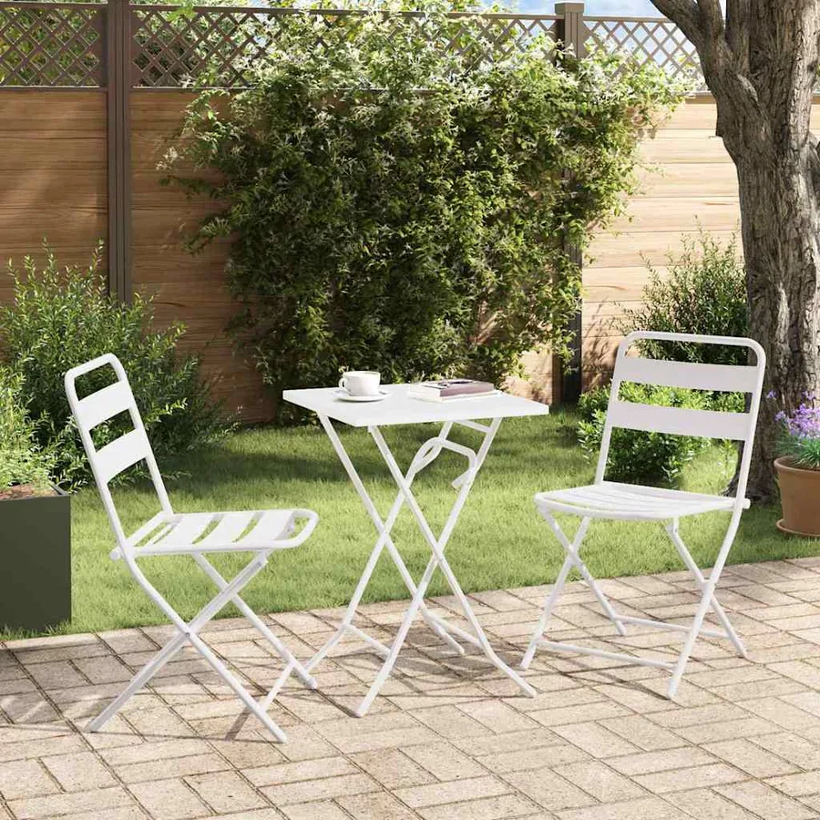 Ensemble bistro de jardin 3 pcs Blanc Acier - 4