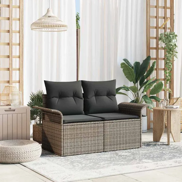Canapé de jardin avec coussin Gris 141 x 62 x 69 cm polyrotin
