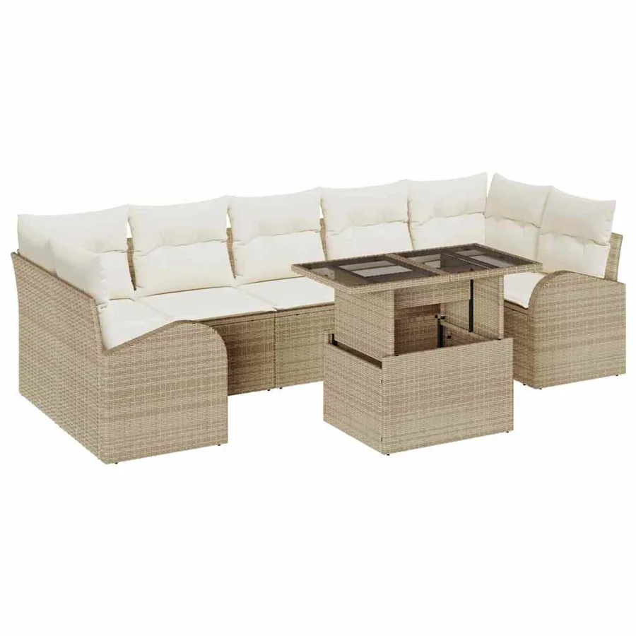 Ensemble de canapé de jardin 8 pcs Beige Poly rotin - 2