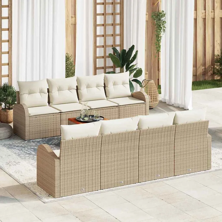 Ensemble de canapé de jardin avec coussin 9 pcs Beige polyrotin