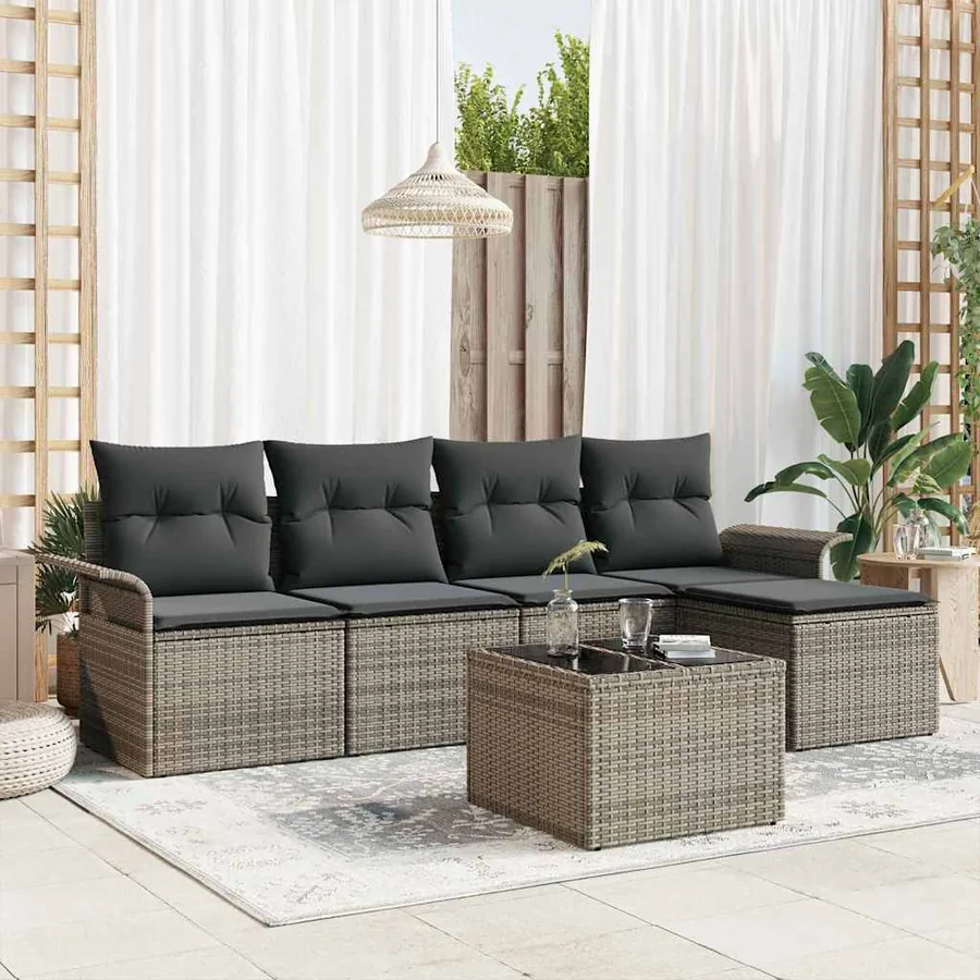 Ensemble de canapé de jardin avec coussin 6 pcs Gris polyrotin