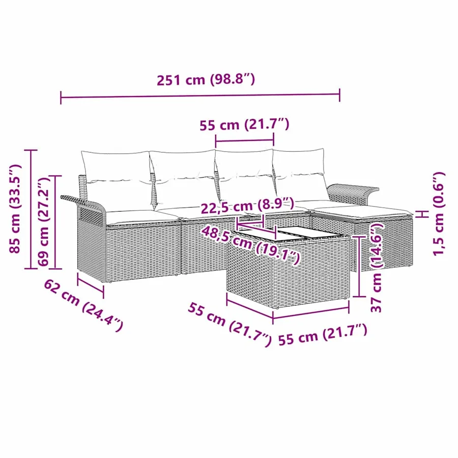 Ensemble de canapé de jardin avec coussin 6 pcs Gris polyrotin - 16
