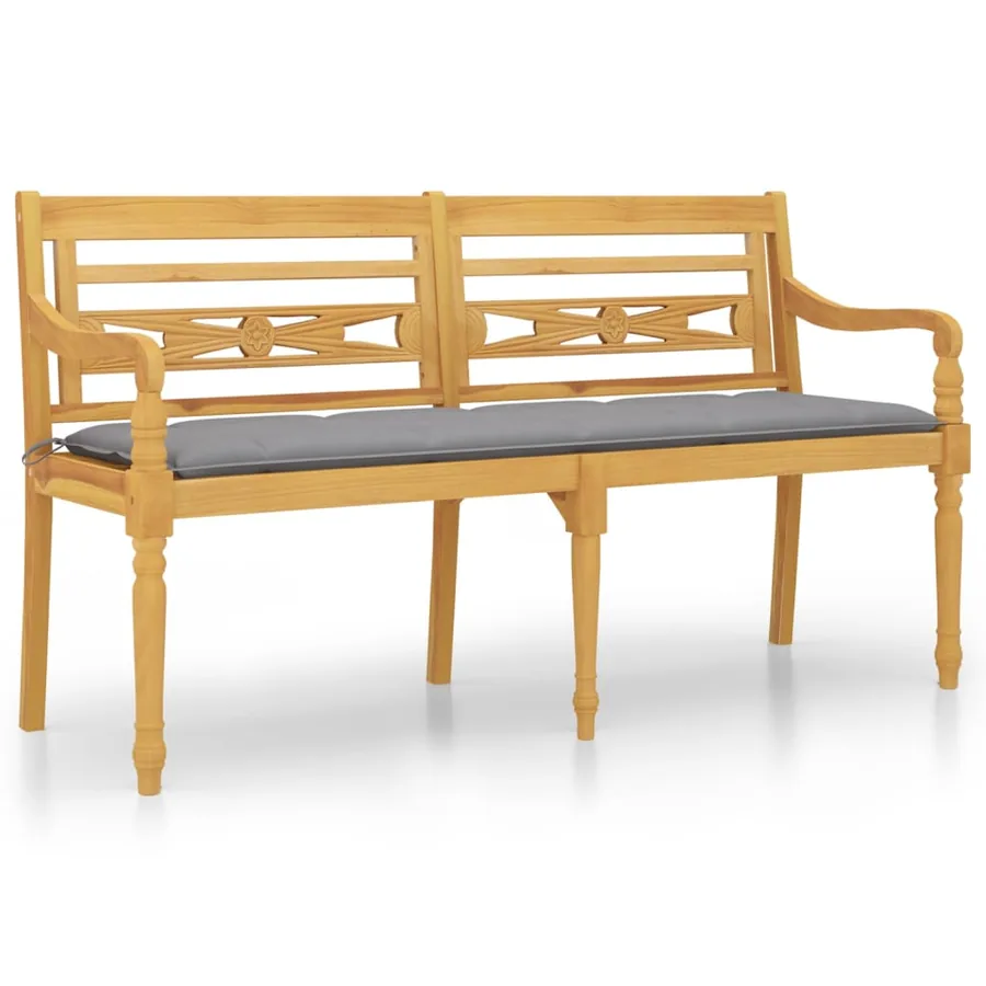 Banc Batavia avec coussin gris 150 cm Bois de teck massif - 2